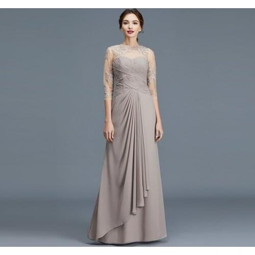 Hot Sale Graceful Chiffon Lace Applique Mother of the Bride Dresses With Three Quarter Sleeves Wedding Party Gowns Back Out
