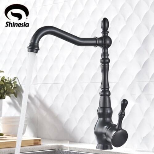 Shinesia Vintage Black Bronze Kitchen Faucet for Bathroom Basin Sink Hot and Cold Water Deck Mounted Mixer Taps