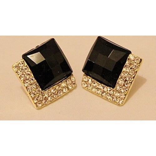 SHUANGR 2016 Fashion Luxury Black Cubic Zirconia Austrian Crystal Square Stud Earrings Jewelry For Women brincos femme