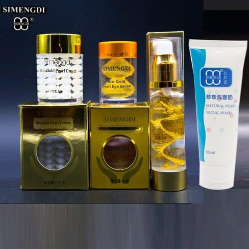 SIMENGDI Brand Bio gold pearl cream+Bio gold Pearl eye Cream+Pearl Essence whitening Serum +Natural Pearl Facial Wash