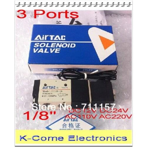 Solenoid Valve With Lead Wire 3 Way 1/8" Pneumatic Air Solenoid Control Valve Alumium Body 3V110-06 Voltage Optional