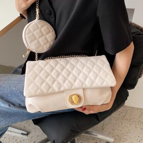 Diamond Lattice Flap Crossbody Bags for Women Brand Designer Pu Leather Handbag with Coin Purse Female Chain Shoulder Bag 2 Set