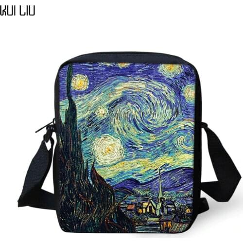 Customized Messenger Bag School bags Crossbody shoulder schoolbag girls teenage Vincent van Gogh Starry Night Print