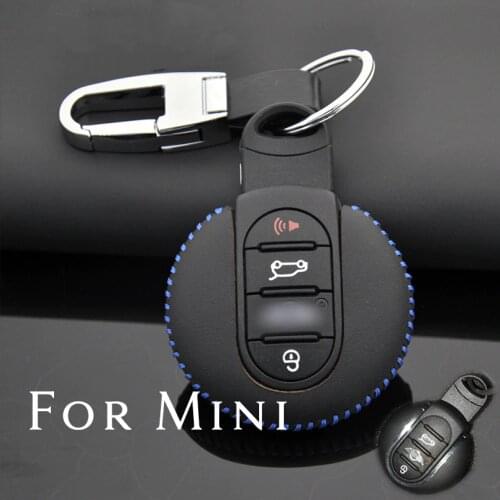 Top Layer Leather Smart Remote Car Key Fob Case Shell Cover Keychain For BMW MINI Cooper F55 F56 F57 Accessories Keychain