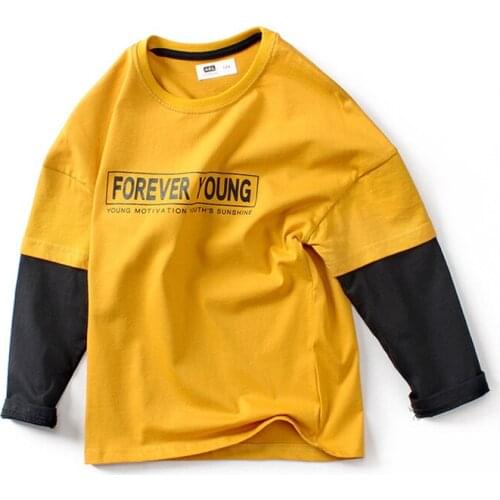 4-13 years old boy girl spring autumn sweatshirt top T-shirt letter printing stitching long-sleeved Korean quality Kids clothing