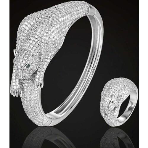 Zlxgirl copper bangle with ring jewelry sets fashion womens cubic zircon wedding bangle & bracelet bridal accessories sets