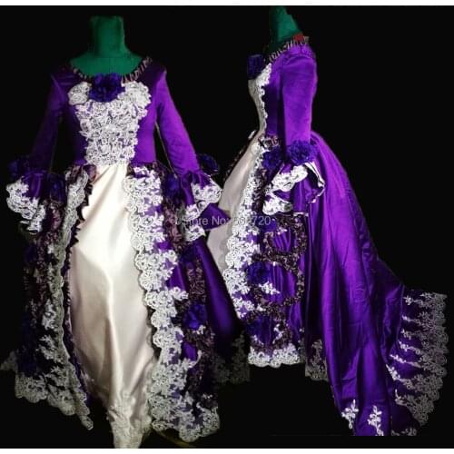 Customer to order!18 Century Purple Satin Lace Duchess Princess Retro Reenactment Theatre Civil war Victorian dress SW-007