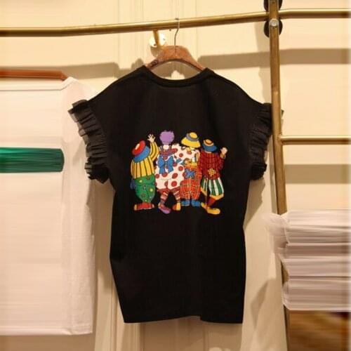 2021 spring and summer Korean printed round neck short sleeve T-shirt casual loose mesh stitching womens T-shirt short top