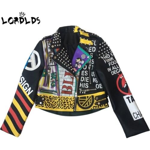 LORDLDS Women Leather Jackets New Girl Print Ladies PU Faux Leather Punk Jacket Short Streetwear Coats for woman
