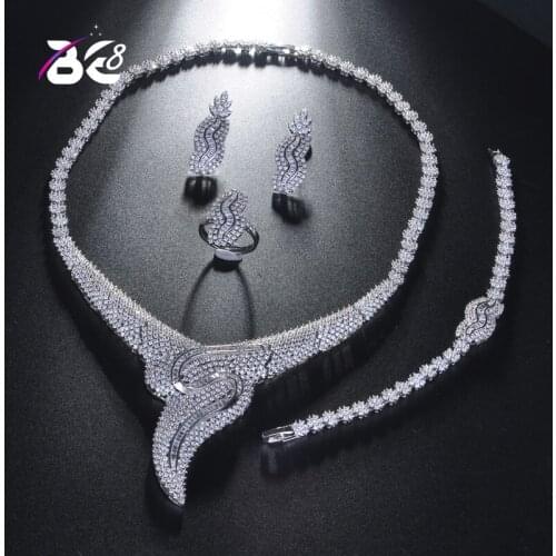Be 8 Zircons Noble Micro Pave Cubic Zirconia Stones Luxury Dubai White Color Bridal Wedding Necklace Jewelry Sets for Women S223