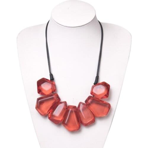 Fashion Acrylic Statement Long Necklace Women Natural Stone Pendant Necklaces Female Large Vintage Resin Charm Jewelry for Girls