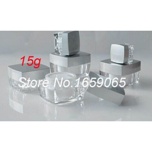 15g ACRYLIC white inner with silver Lid square cream bottle cosmetic container cream jar Cosmetic Jar Cosmetic Packaging
