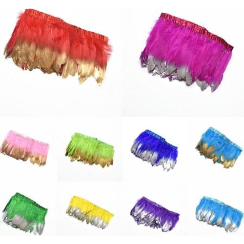 2Meter dipped Gold silver Goose Feathers Trims Fringe for sewing clothes plumas DIY Dyed feather Carnival dress Party decoration