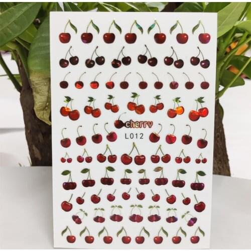 3D Nail Sticker Waterproof Shining Stickers for Nails Sweet Fruit Cherry Watermelon Nail Art Decoration Aurora Silver Design