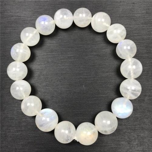 11mm Natural Moonstone Bracelet Jewelry For Women Men Healing Gift Crystal Blue Yellow Light Stone Beads Gemstone Strands AAAAA