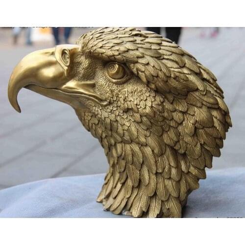 China Pure Brass Copper Feng Shui Ferocious Eagle Hawk Goshawk Head Art Statue