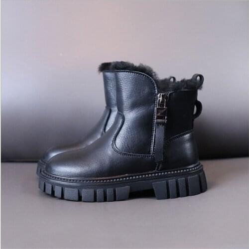 2021 New Winter Boots For Girls Genuine Leather Wool Fur Children Snow Boots Waterproof Warm Rubber Kids Boots EU 26-37