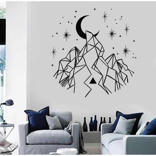 Mountains Crescent Stars Vinyl Wall Decal Home Decor Living Room Art Mural Wall Sticker
