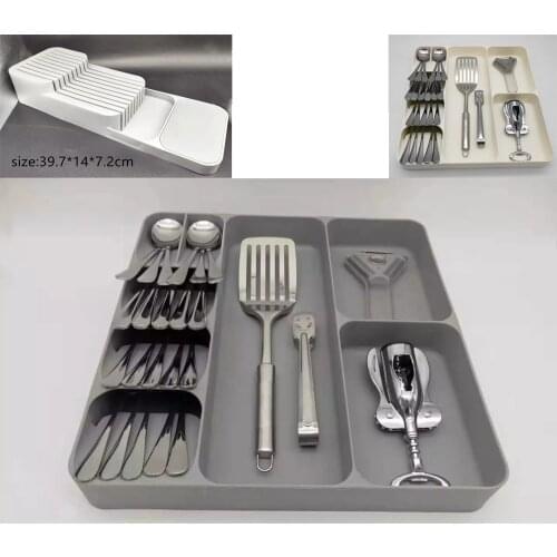 Hot Drawer Cutlery Storage Box Plastic Knife Fork Block Holder Tray Store Organizer Kitchen Drawer Divider Kitchen Storage Tools