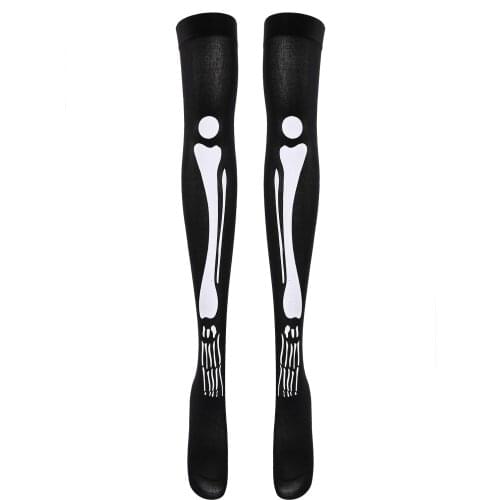 Halloween Female Stocking Adults Skull Print Thigh High Socks Long Tube Socks for Spring Autumn