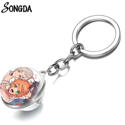 Anime The Promised Neverland Keychain Collection Cosplay Emma Norman Ray Kids Figures Glass Ball Keyring Bag Pendant Accessories