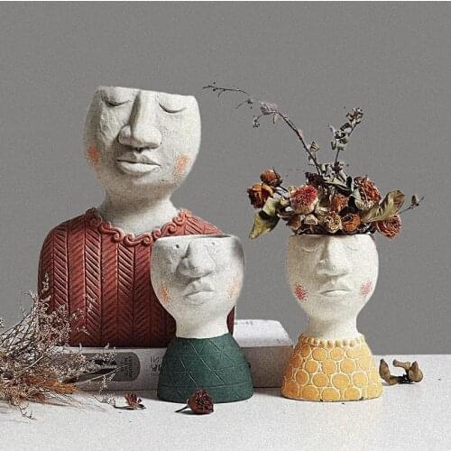 Creative Nordic Cement Figurki Head Vase home decor Human Face macetas decorativas flower pot Garden planter pots vaso planta