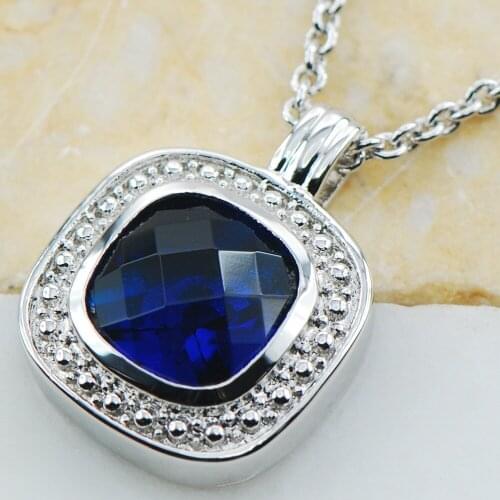 Blue Crystal Zircon 925 Sterling Silver Fashion Jewelry Pendant TE614