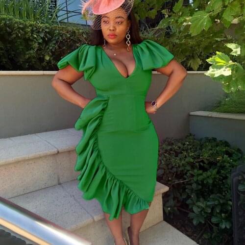 Fashion Women Dress African Plus Size Womens V-neck Stitching High Waist Dress 2021