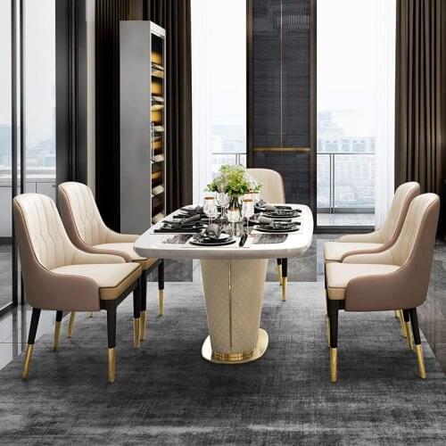 White Marble 6 Seater Dining Table Set Oval Dining Table And 6 Chairs