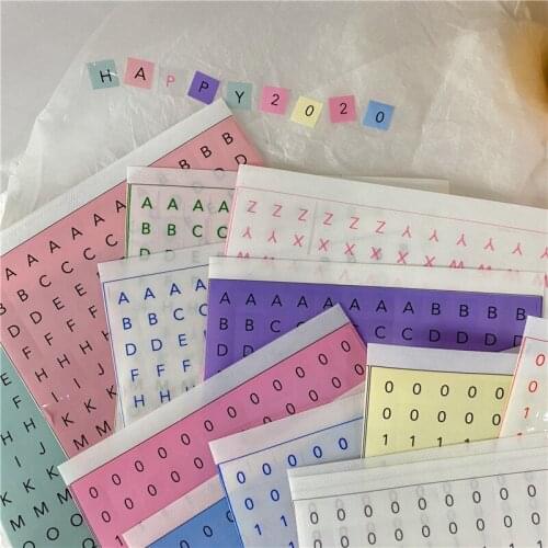 INS Color Square Alphanumeric Label Sticker Notebook Waterproof Mark Post It Decorative Sticker Stickers Scrapbooking Stationery