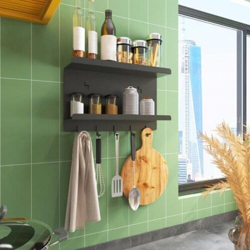 Black Wall Mounted Bathroom Shelf with Towel Rack and 5 Hooks Rustic Storage