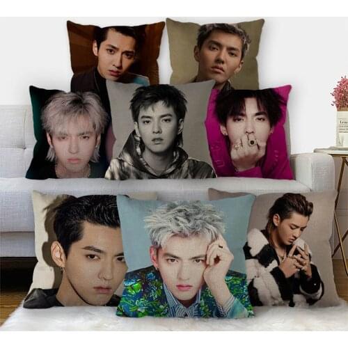Nice Kris Wu Exo Pillowcase Cotton Linen Fabric Square Zipper Pillowcase 45X45cm Wedding Decorative Pillow cover 11-17