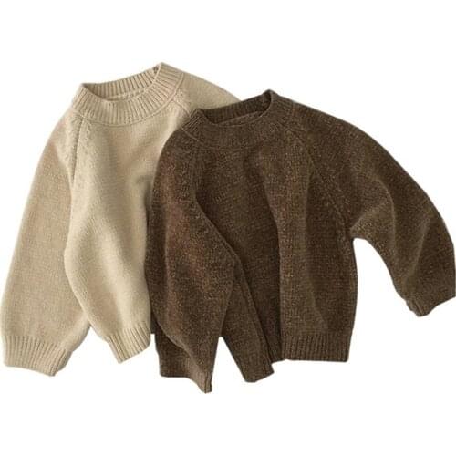 New Kids Sweaters Spring Winter Beige Brown Baby Boys Girls Warm Pullover Tops Thicken Knitted Bottoming Long Sleeve High Qualit