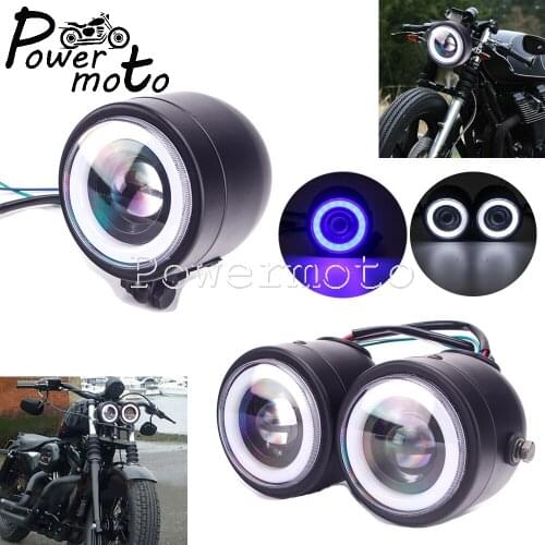 Motorcycle Twin Dual LED Angle Eye Single Headlight Front Lighting For Harley Softail Dyna Sportster Cafe Racer Scrambler Custom