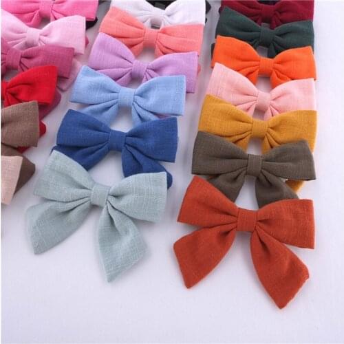 Bulk 72pc/lot 3.2inch Baby Linen Fabric Bow Hair Clips Headbands Newborn Cotton Bows Nylon Headbands Child Girls Hairpins Kids