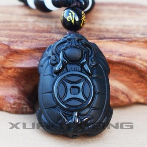 Drop Shipping Necklace Pendant Natural Obsidian 6D Carved Dragon Turtle Pendant Gift for Men Women Fashion Jades Stone Jewelry
