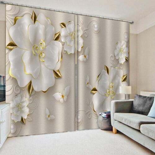 Luxury Blackout 3D Window Curtains For Living Room Bedroom marbe beige flower curtains personality curtains
