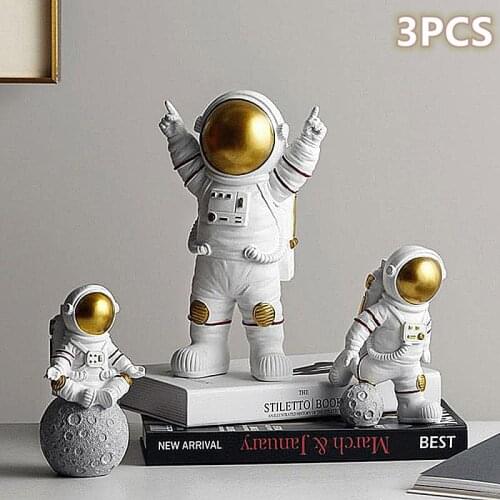 3PCS/set Creative Astronaut Figurines Fashion Resin Spaceman Moon Sculpture Decorative Gift Miniatures Cosmonaut Statues Gift