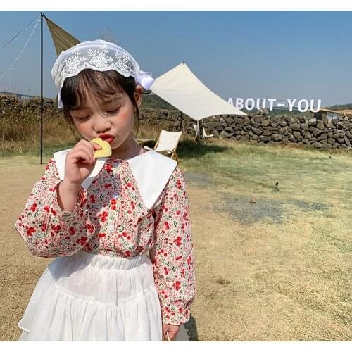 2-8 Years Baby Girls Shirts Spring Autumn New Kids Fashion Floral Long Sleeve Blouse Cute Doll Collar Cotton Shirts for Girls