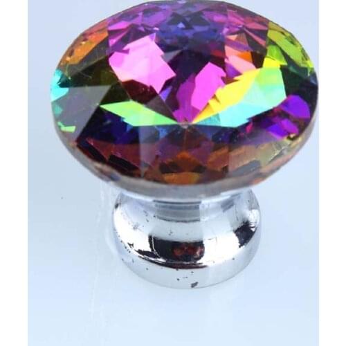 30mm Seven colour glass crystal drawer win cabinet knobs pulls silver chrome dresser kitchen cabinet door handles knobs modern