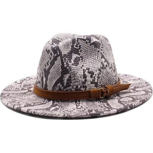 Unisex Fall Fedora Hats Women Men Snake Pattern Jazz Fedora Fashion Flat Brim Panama Formal Cap Felt Trilby Hat sombrero hombre