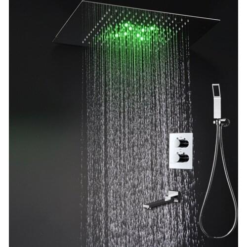 Modern Shower System 360x500mm Large Recessed Ceiling Rain Shower Panel Set / Thermostatic 3 Functions Shower Bathtub Spout
