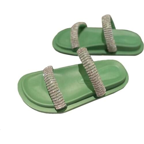 Summer Modern Slippers Female Artificial Diamonds Decoration Luxury Genuine Cowhide Lather Flat Heels Comfortable And Fashion in