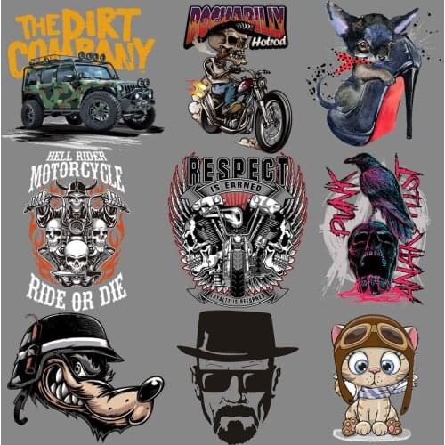 Punk Skull Heat Vinyl Transfer For Clothing Iron On Motorcycle Transfers For Clothes Applique Thermo Stickers For DIY T- shirt