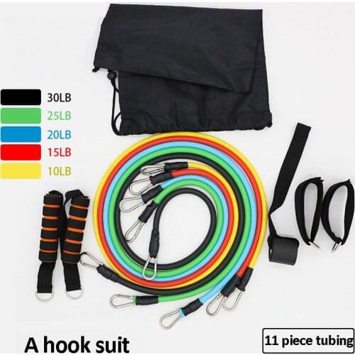 New Muscle 11piece fitness tubing pull rope tension noose suite suits a cable machine Resistance Bands men/women