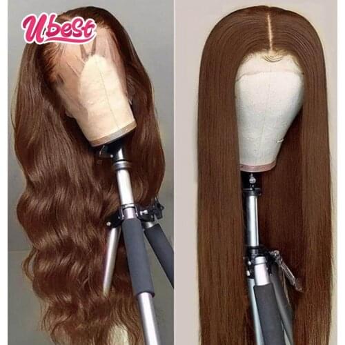 Ubest Chocolate Brown Straight Lace Frontal Wig Brazilian Colored Human Hair Wigs Pre Plucked 180% Body Wave Lace Front Wig