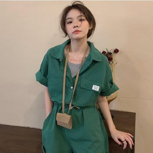 Green tooling jumpsuit womens summer Jumpsuit 2021 new high waist loose wide leg jumpsuit fashion