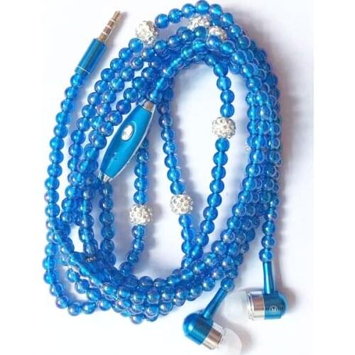 Pearl Necklace Earphone In-Ear Pink Rhinestone Necklace Jewelry Beads Earphones With Mic For Samsung Xiaomi Brithday Girls Gifts