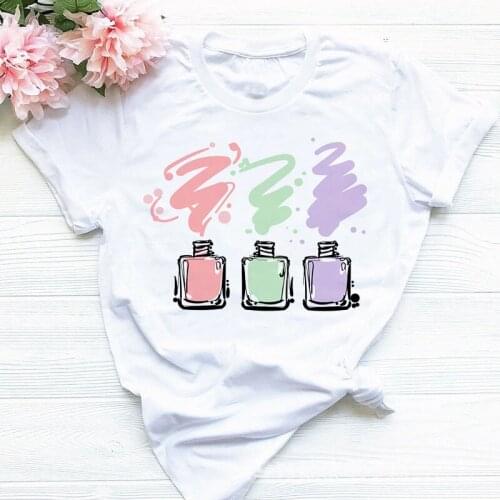 Womens T-shirt White Cartoon Printing Tops Cartoon Female Printed 2021 Summer Casual T Shirt Cute Casual Tops