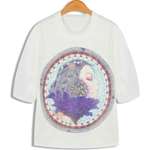 2017 Spring Autumn New Womens Space Cotton Organza Print Loose Half Sleeve Casual T-shirts female T shirt women tees 530